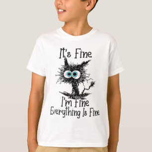 Camiseta Gracioso gato negro está bien, estoy bien, todo es