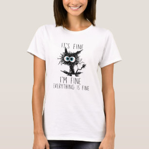 Camiseta Gracioso gato negro está bien estoy bien todo está
