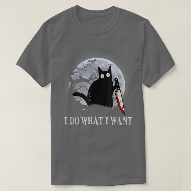 Camiseta Gracioso Gato Negro Hago Lo Que Quiero Halloween C (Diseño del anverso)