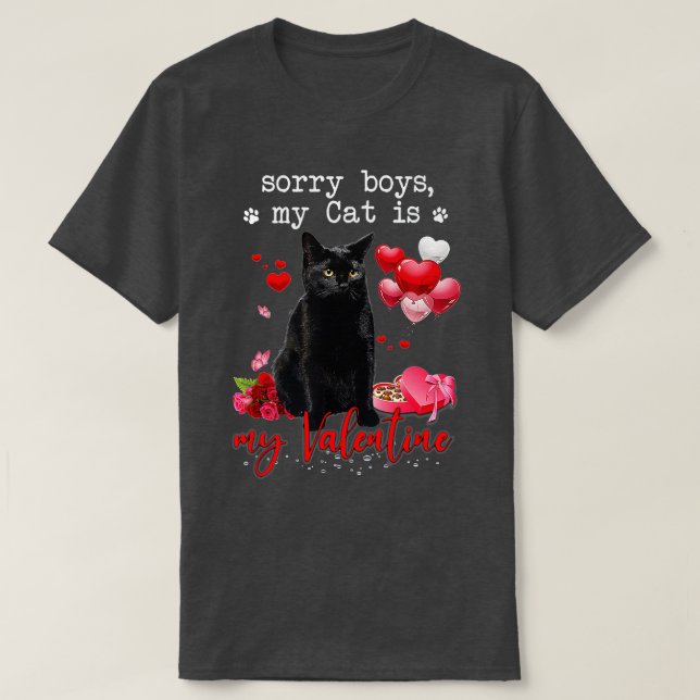 Camiseta Gracioso Gato Negro Lo Siento Niño Mi Gato Es Mi V (Diseño del anverso)