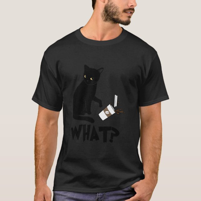 Camiseta Gracioso gato negro qué lindo gatito derramado caf (Anverso)