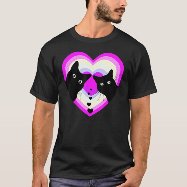 Camiseta Gracioso gato negro San Valentín Día de la Pareja  (Anverso)