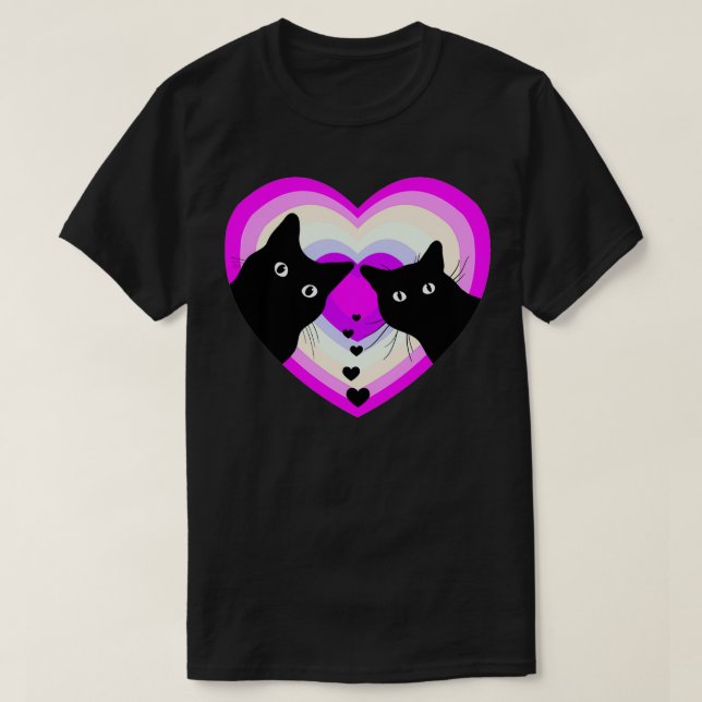 Camiseta Gracioso gato negro San Valentín Día de la Pareja  (Diseño del anverso)