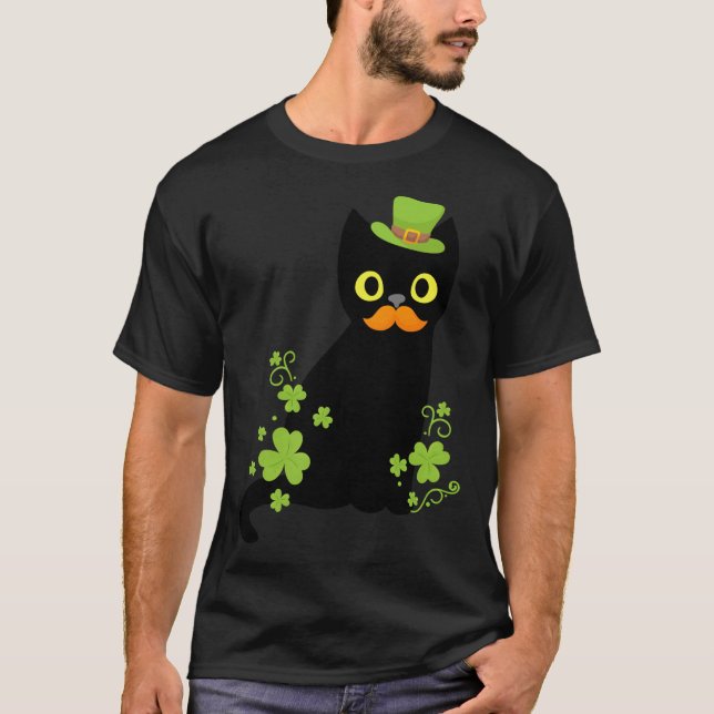 Camiseta Gracioso gato negro Shamrock St Patricks Day Sti (Anverso)