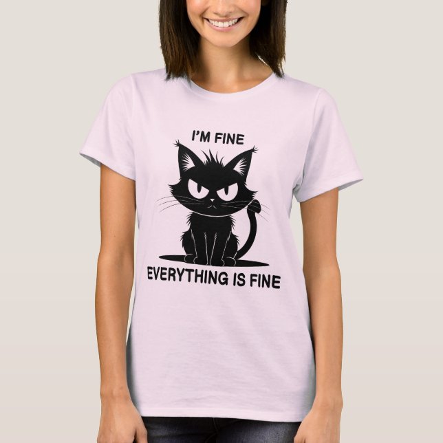 Camiseta Gracioso gato negro Spiky estoy bien todo está bie (Anverso)