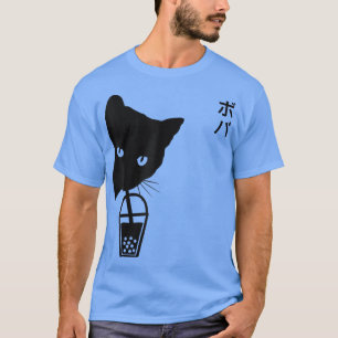 Camiseta Gracioso gato negro vintage que bebe Boba Té de bu