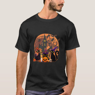 Camiseta Gracioso gato negro y calabazas nocturnas de la lu