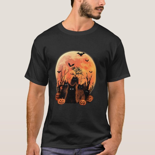 Camiseta Gracioso gato negro y calabazas nocturnas de la lu (Anverso)