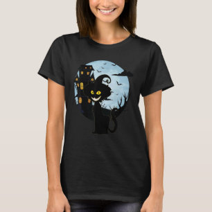 Camiseta Gracioso gato nocturno asustado, calabaza negra de