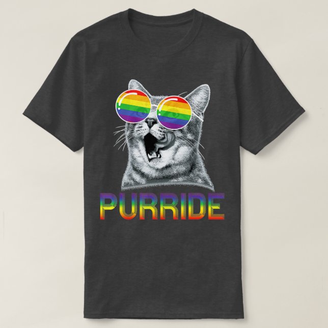 Camiseta Gracioso gato orgullo gay lentes de sol arcoiris L (Diseño del anverso)