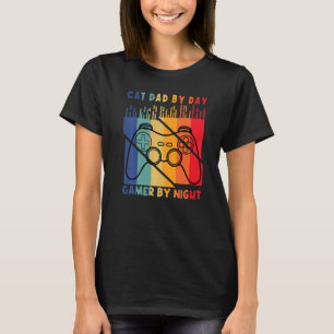 Camiseta Gracioso Gato Papá Por Día Gamer Por Noche Cita Pa