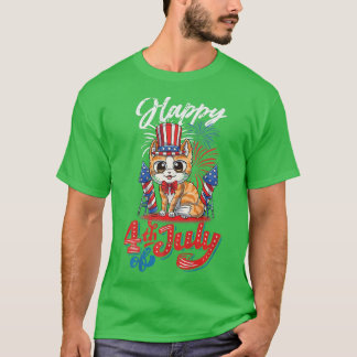 Camiseta Gracioso gato patriótico feliz 4 de julio por la i