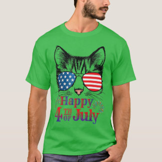 Camiseta Gracioso gato patriótico feliz 4 de julio por la i