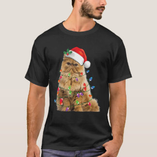 Camiseta Gracioso gato persa enciende gato de Navidad