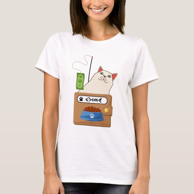 Camiseta Gracioso Gato Pescando El Dinero (Anverso)