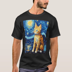 Camiseta Gracioso gato pintura arte Cat Lover Starry Night 
