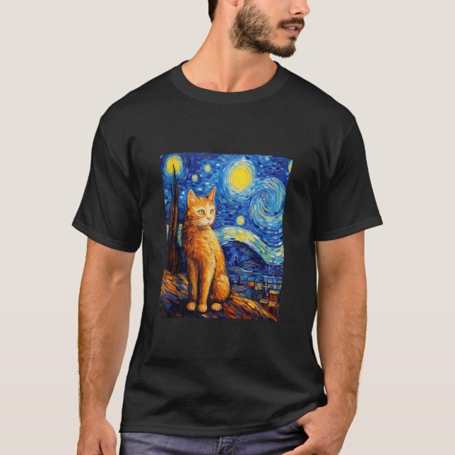 Camiseta Gracioso gato pintura arte Cat Lover Starry Night  (Anverso)