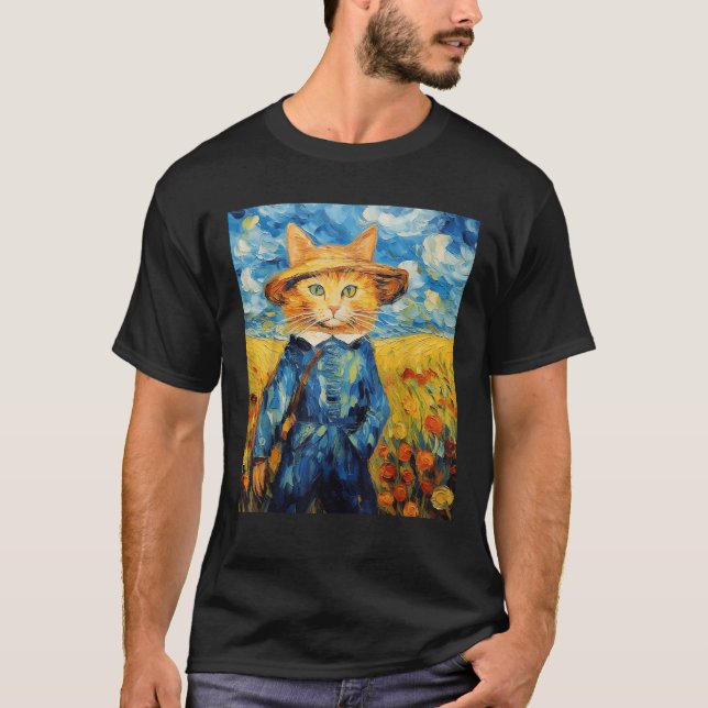 Camiseta Gracioso gato pintura arte Cat Lover Starry Night  (Anverso)