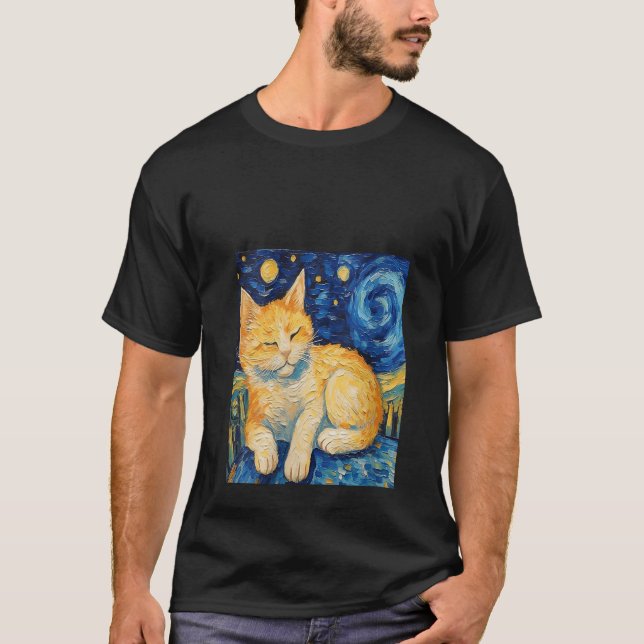 Camiseta Gracioso gato pintura arte Cat Lover Starry Night  (Anverso)