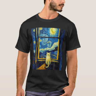 Camiseta Gracioso gato pintura arte Cat Lover Starry Night