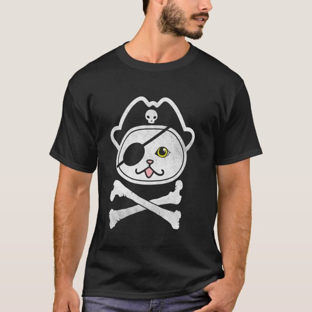 Camiseta Gracioso gato pirata con cruces de parche de Gorra (Anverso)