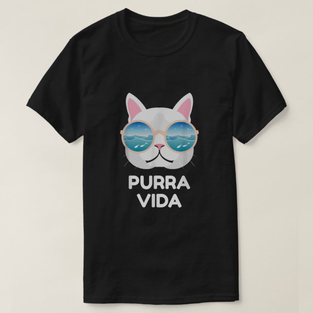 Camiseta Gracioso Gato Pura Vida Costa Rica Surfing Waves (Diseño del anverso)