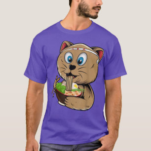 Camiseta Gracioso gato Ramen Kawaii comiendo fideos japones