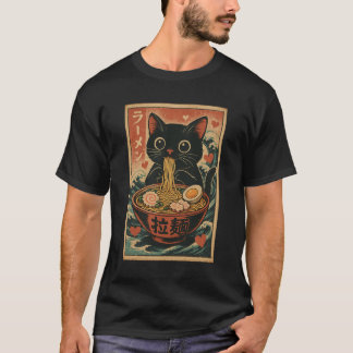 Camiseta Gracioso gato Ramen Tee japonés Kawaii Anime
