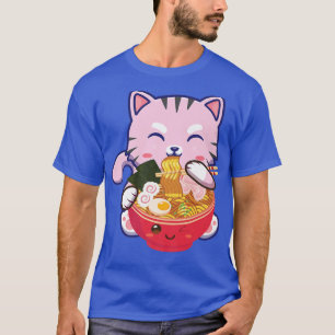 Camiseta Gracioso gato rosa de Ramen comida japonesa Kawaii