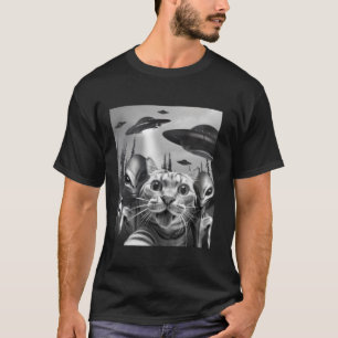 Camiseta Gracioso gato selfie con señal de paz de los OVNIs