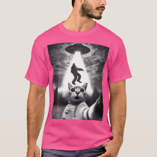 Camiseta Gracioso gato Selfie Volando Alien Ufo Secuestrand