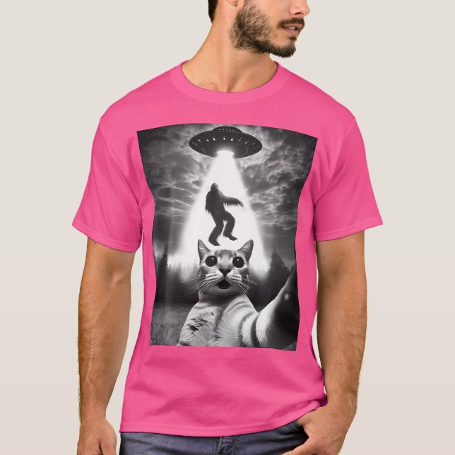 Camiseta Gracioso gato Selfie Volando Alien Ufo Secuestrand (Anverso)