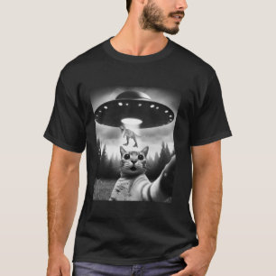 Camiseta Gracioso gato Selfie volando OVNI alienígena secue