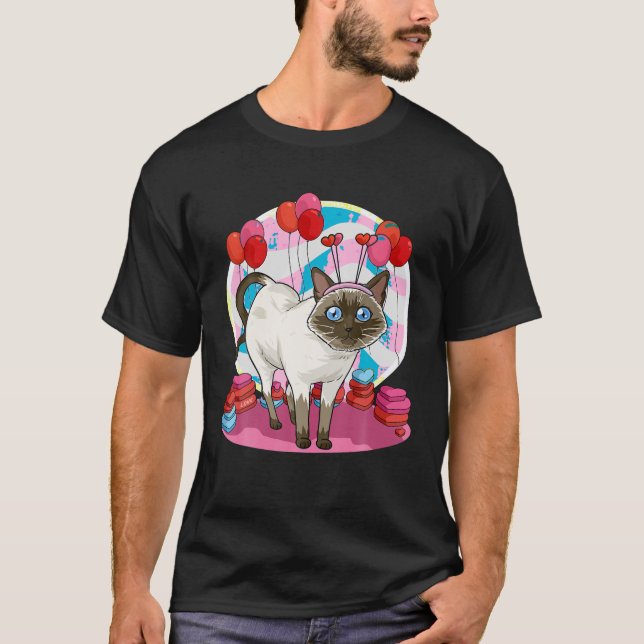 Camiseta Gracioso gato siamés corazón día de San Valentín o (Anverso)