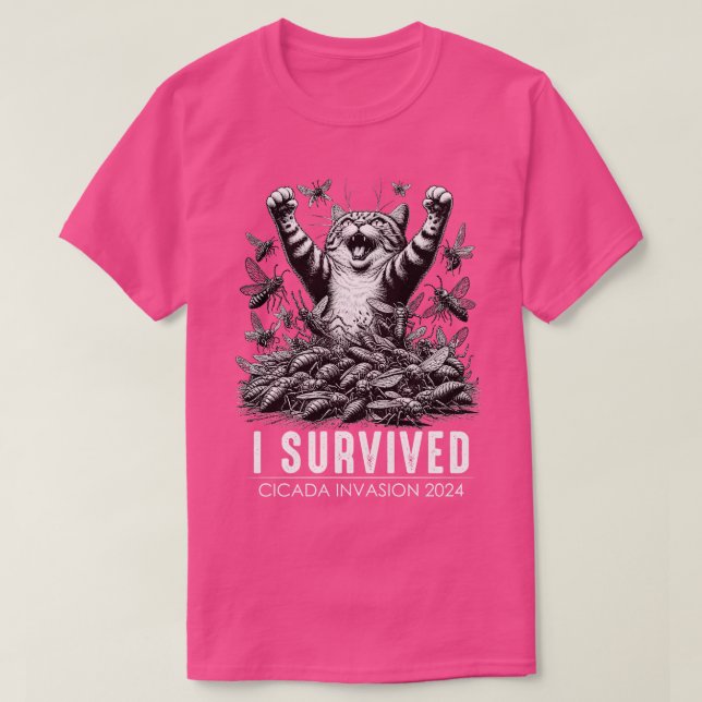 Camiseta Gracioso gato sobrevivió a la invasión de insecto  (Diseño del anverso)