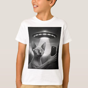 Camiseta Gracioso gato Sphynx Selfie Ufo Alien Area51 Niño
