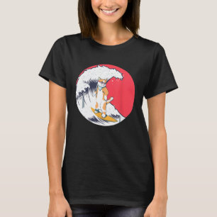 Camiseta Gracioso Gato Surfing Kanagawa Japonés La Gran Ola