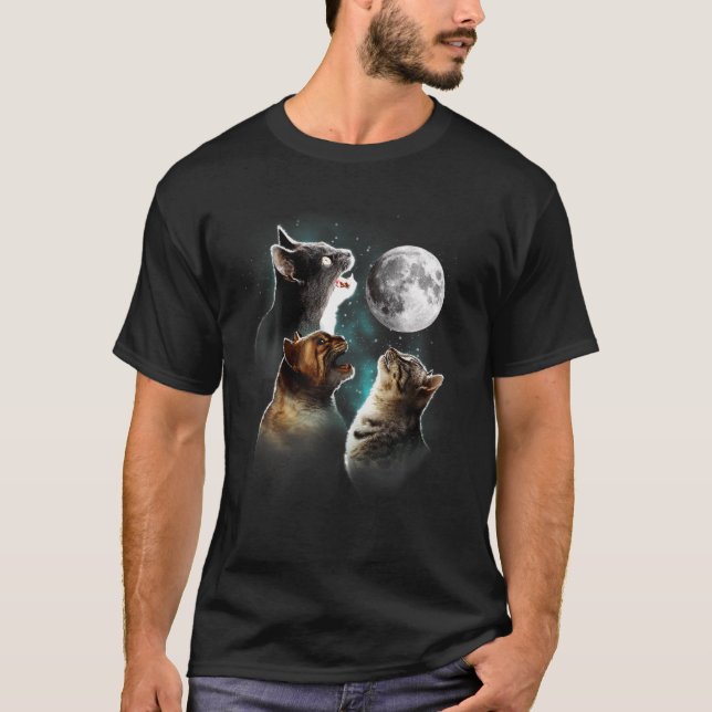 Camiseta Gracioso Gato T, Gatos Meowling En La Luna, Gato L (Anverso)