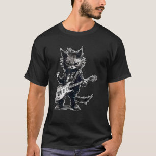 Camiseta Gracioso Gato Tocando Guitarra Guitarra Lover Rock