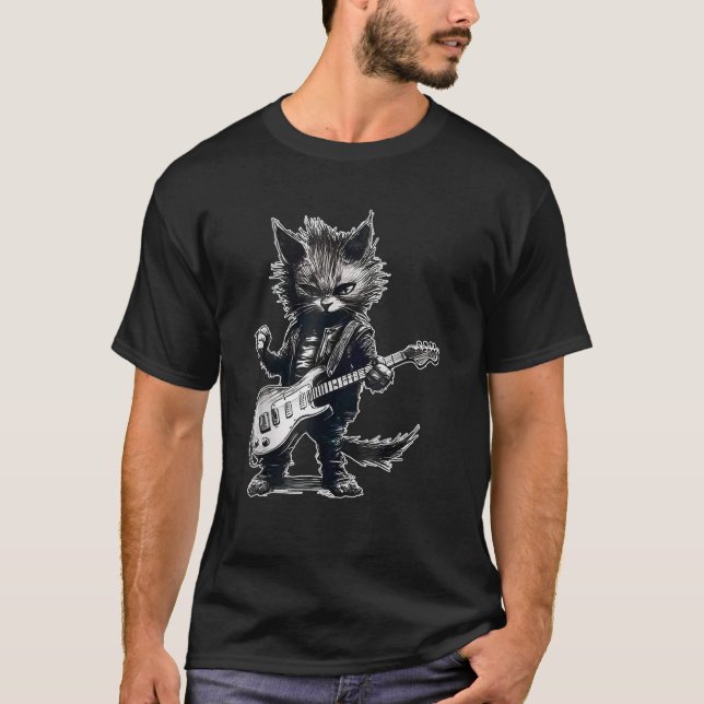 Camiseta Gracioso Gato Tocando Guitarra Guitarra Lover Rock (Anverso)