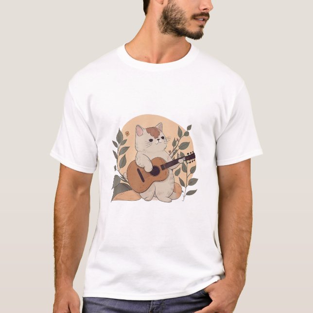 Camiseta Gracioso gato tocando la camisas de guitarra (Anverso)