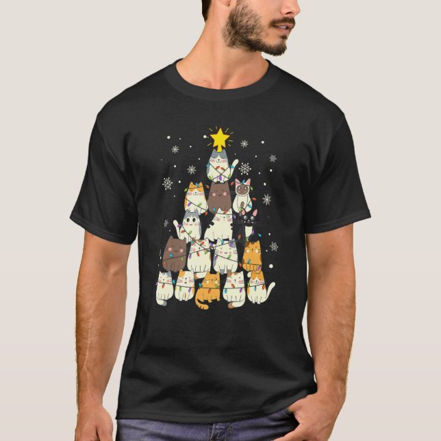 Camiseta Gracioso Gatos Árbol De Navidad Hecho De Gatos (Anverso)