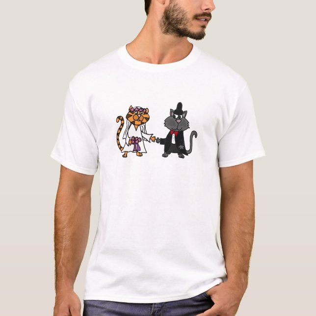 Camiseta Gracioso Gatos Novia y Groom boda Art (Anverso)