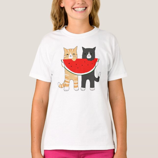 Camiseta Gracioso Gatos Watermelon Hipster Tee Gráfico Anim (Anverso)