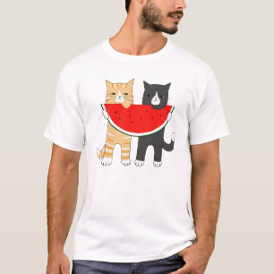 Camiseta Gracioso Gatos Watermelon Hipster Tee Gráfico Anim
