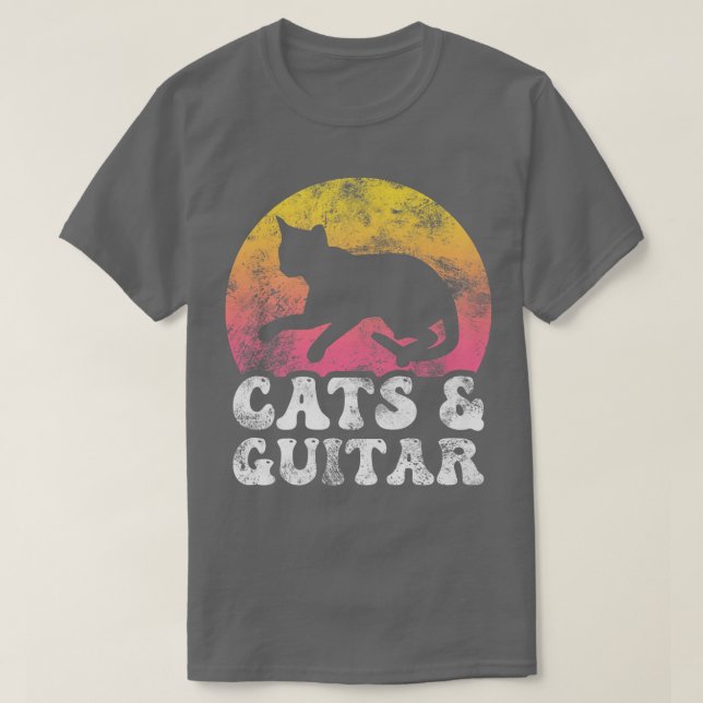 Camiseta Gracioso Gatos y Guitarra Vintage Retro Hobby327 (Diseño del anverso)