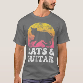 Camiseta Gracioso Gatos y Guitarra Vintage Retro Hobby327