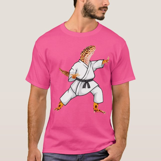 Camiseta Gracioso Gecko leopardo común haciendo Karate Samu (Anverso)
