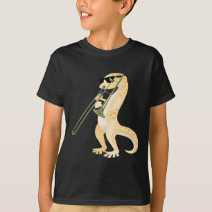 Camiseta Gracioso Gecko Usando Sungles Jugando Trombone Liz