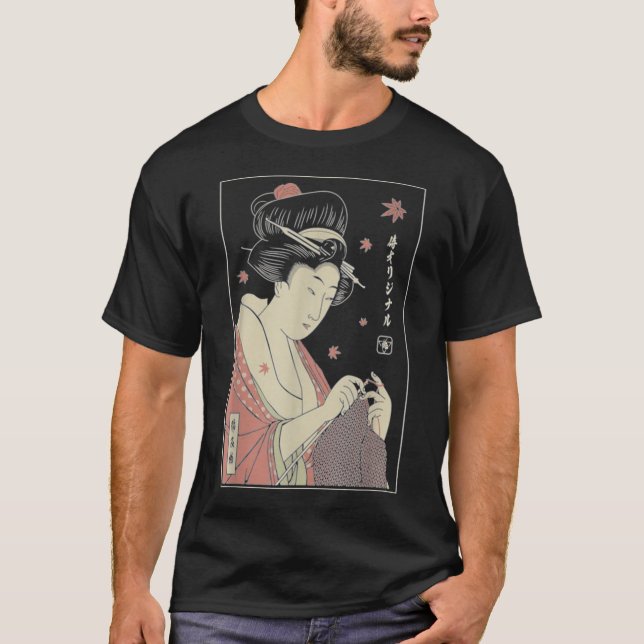 Camiseta Gracioso GEISHA KNITING Samurai japonés amante Cla (Anverso)